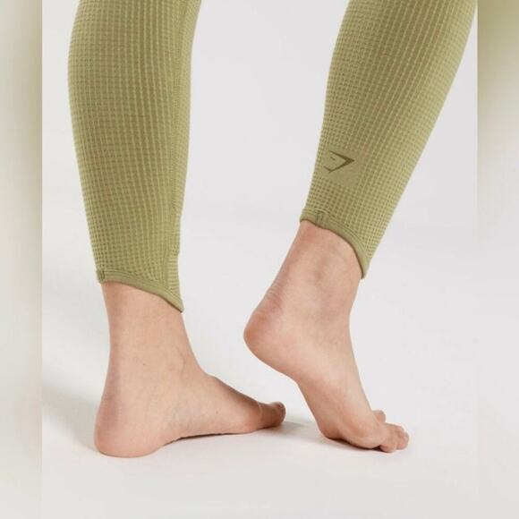 Gymshark Sz S Pause Seamless Leggings Griffin Green Waffle Knit Stretchy Firm - Picture 3 of 16